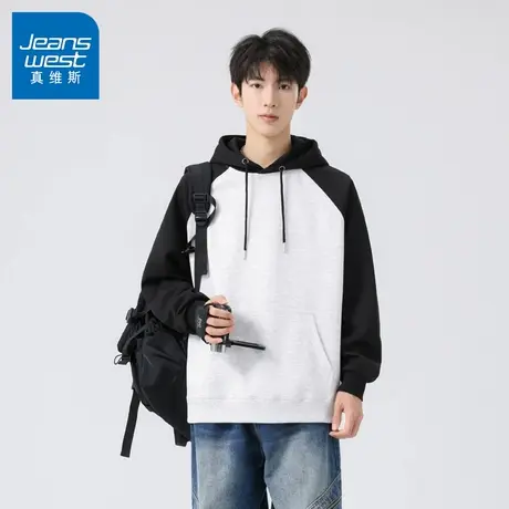 N5真维斯男士连帽卫衣2025秋季新款美式宽松撞色外套男生春秋帽衫图片