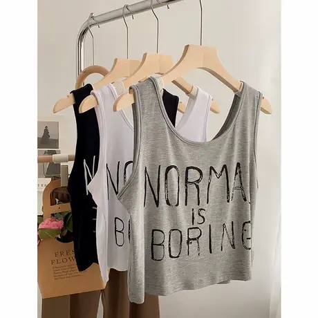 纯欲风垂感莫代尔字母印花短款吊带背心女夏装内搭可外穿舞蹈服潮商品大图