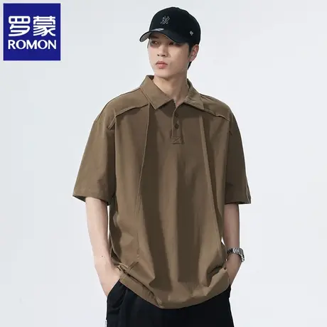 罗蒙纯棉潮牌男款短袖polo衫2025夏季美式简约百搭拼接休闲T恤N1Z图片