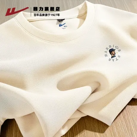 回力华夫格长袖t恤男早秋款宽松透气圆领内搭青少年潮牌休闲上衣K商品大图