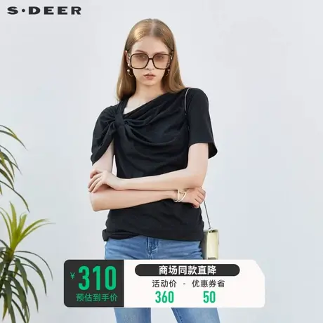 sdeer圣迪奥女装时尚不规则蝴蝶结短袖T恤S23280106♓商品大图