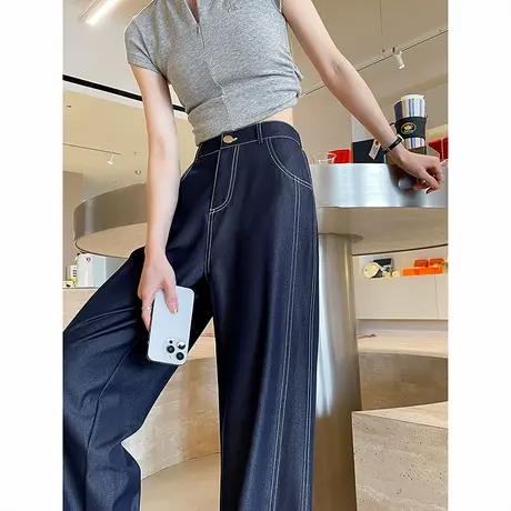 时尚气质休闲裤2025年夏季新款女休闲宽松百搭阔腿直筒通勤长裤商品大图