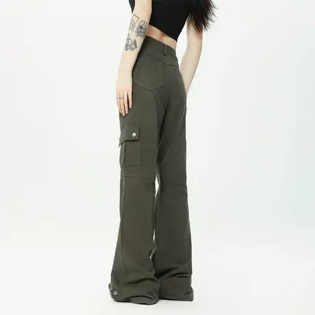 复古窄版修身阔腿裤女2025新款夏款工装裤低腰直筒长裤显瘦拖地裤商品大图