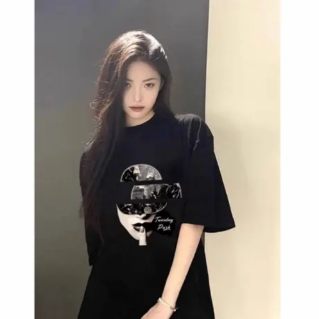 纯棉夏季大版短袖t恤女2025新款欧洲站大码胖mm宽松显瘦百搭上衣商品大图