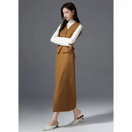 高级感棕色羊毛老钱风西装马甲套装女春秋季轻奢显瘦气质通勤穿搭商品大图