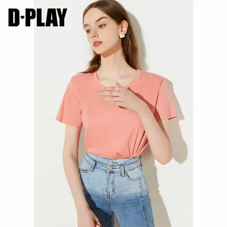 DPLAY【惠品】夏新简约纯色蔷薇粉圆领宽松休闲亲肤T恤图片