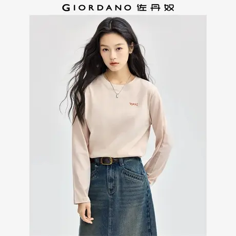 佐丹奴T恤女装纯棉表情刺绣针织圆领长袖T恤 13324790商品大图