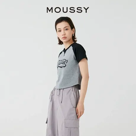 MOUSSY 夏季撞色插肩袖字母印花休闲T恤小上衣女028HSZ90-0611图片