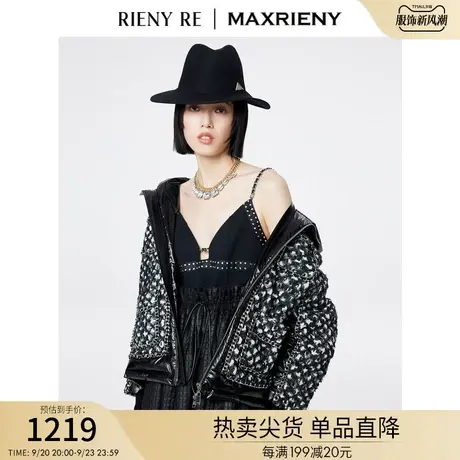 RIENYRE外套女秋冬季加厚原创设计感新品金属链粗花呢拼接羽绒服图片