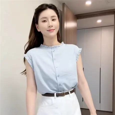 法式木耳边小飞袖衬衫女薄2025新款时尚减龄宽松显瘦漂亮衬衣上衣商品大图