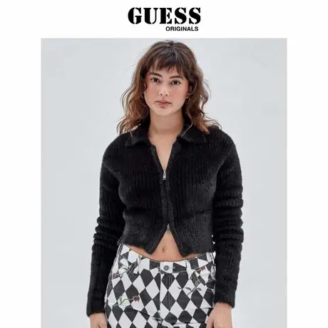 GUESSOriginals春夏女仿毛呢翻领个性短款外套商品大图