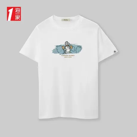 海一家经典圆领短T2025年夏季新款时尚印花男士短袖T恤图片