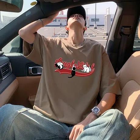 重磅纯棉短袖T恤男夏季2025新款休闲宽松半袖上衣大码薄款体恤衫商品大图