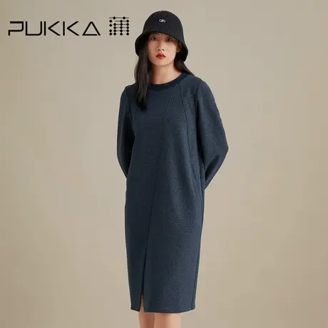 蒲PUKKA 针织连衣裙女秋冬装新品宽松直筒中长款长袖卫衣裙图片