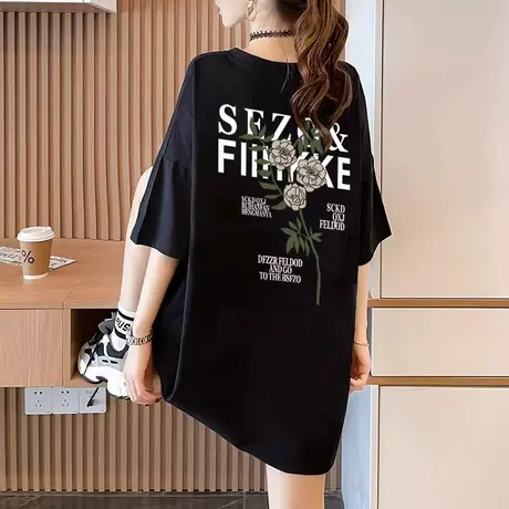 美式复古oversize短袖t恤女2023新款夏季大码爆款纯棉宽松上衣潮商品大图