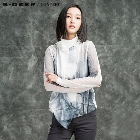 sdeer圣迪奥2018秋女装轻盈镂空晕染设计感外套S16182271图片