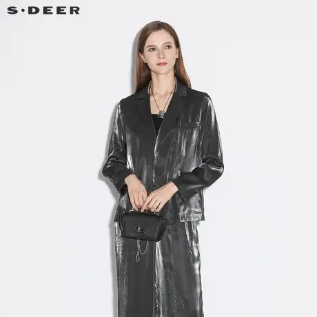 sdeer圣迪奥秋季平驳领开襟拼接薄款西装外套女S21362227图片