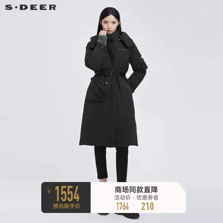 sdeer圣迪奥冬装高领连帽撞色字母收腰长款羽绒服S21482417🐗商品大图