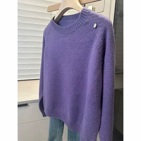 圆领针织衫女洋气套头毛衣2025年春装新款内搭纯色长袖女装上衣潮图片