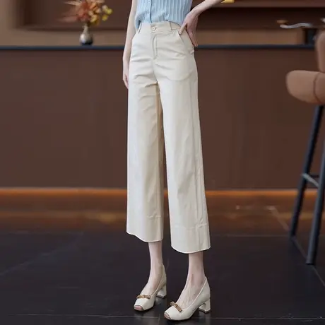 宽松显瘦小个子九分休闲阔腿裤女2025夏薄款艾草莫代尔西装直筒裤商品大图