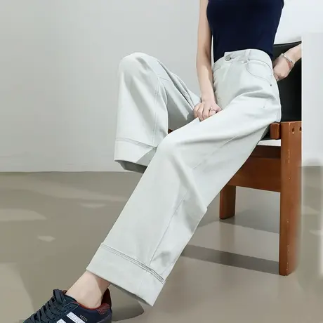 九分翻边阔腿牛仔裤女2025夏季薄款高腰宽松垂感小个子显瘦直筒裤商品大图