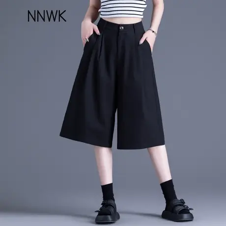 七分休闲裤女夏薄款2025新款黑色垂感高腰显瘦六分裤阔腿西装中裤商品大图