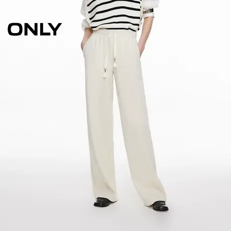 ONLY2025夏季新款松紧抽绳腰头纯色舒适雪尼尔垂坠直筒裤休闲裤女商品大图