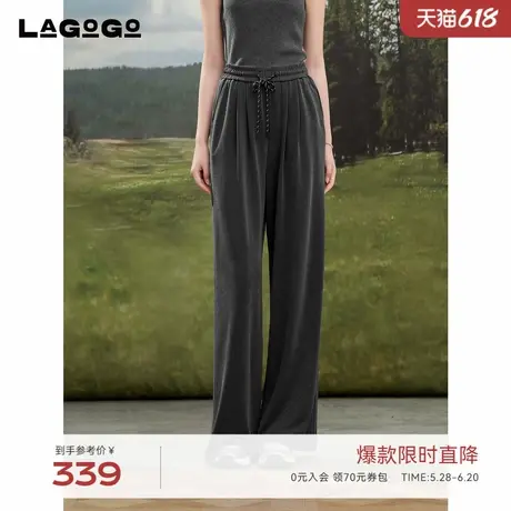 【四面弹】LAGOGO灰色百搭休闲裤女拉谷谷2025夏季新款高腰阔腿裤商品大图