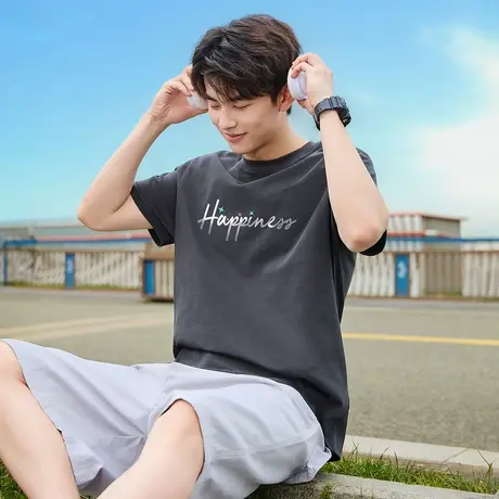 唐狮夏季新款男短袖T恤字母印花潮流圆领上衣宽松内搭打底衫t官方图片