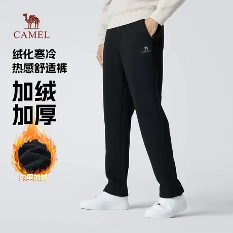骆驼男装直筒休闲裤男士2025新款冬季摇粒绒加绒保暖弹力长裤子图片