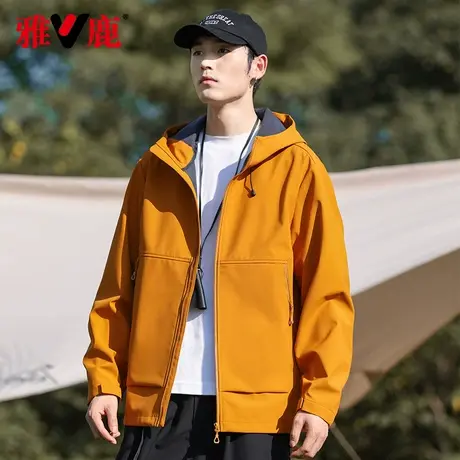 雅鹿夹克男女同款春秋新款三防连帽机能软壳冲锋衣男防风情侣外套图片