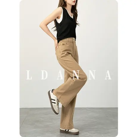 2025新款女裤卡其色裤子小个子休闲裤高腰阔腿裤女春秋宽松直筒裤商品大图