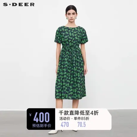 sdeer圣迪奥女装圆领碎花收腰泡泡袖连衣裙S232Z12UM商品大图