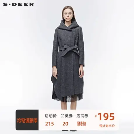 sdeer圣迪奥女装休闲连帽胸针插袋收腰不规则毛呢大衣S19481810🔺商品大图