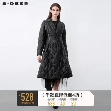 sdeer圣迪奥时尚西装领拉链拼接A字长款羽绒服S21482424📖商品大图