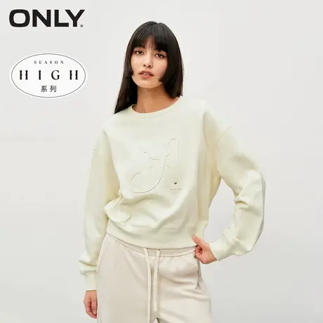 ONLY奥莱时尚百搭字母宽松落肩圆领卫衣女商品大图