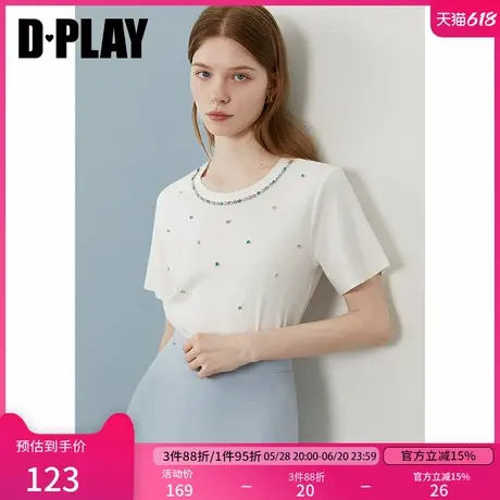 DPLAY2025年夏季新款白色小众精致圆领T恤宽松闪钻洋气时髦上衣商品大图
