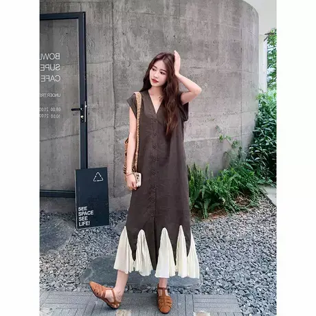 爵莱菲大码法式复古慵懒风松弛感拼接连衣裙女夏季绝美休闲长裙商品大图