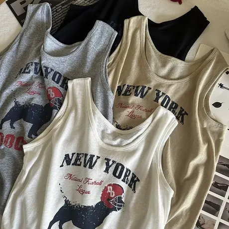 麻感棉狗狗印花背心女2025夏季新款减龄显瘦薄款圆领无袖运动上衣图片