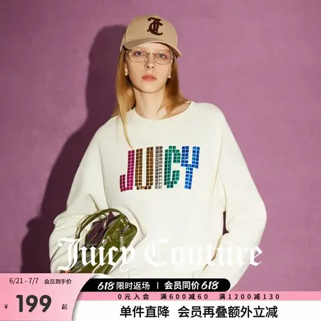 Juicy Couture橘滋春夏新款上衣加绒圆领宽松休闲百搭白色卫衣女商品大图