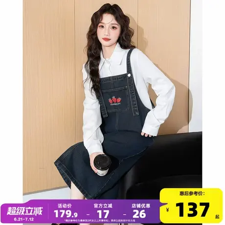 唐狮2024中长款牛仔背带裙宽松休闲百搭复古港风潮流牛仔连衣裙p9图片