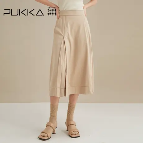 蒲PUKKA 高腰半身裙女秋装新品宽松不规则A字显瘦中长半裙图片