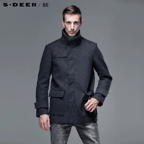 【新品】sdeerhe圣迪奥专柜正品男装立领中长款毛呢大衣2471738图片