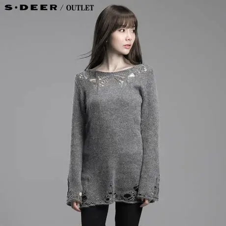 【新品】sdeer圣迪奥专柜正品女装优雅钩花长款毛衣4383585图片