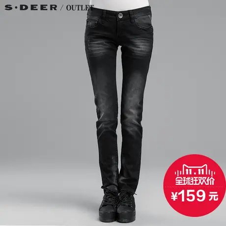 s.deer【新品】圣迪奥专柜正品女复古磨白水洗工艺长裤S14480807图片
