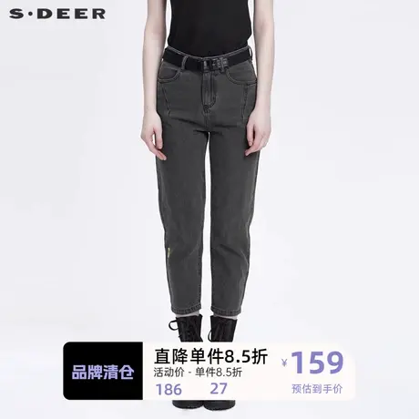 sdeer圣迪奥女装个性腰带插袋撞色字母牛仔长裤S22180810图片