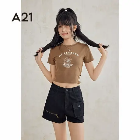 A21女装显瘦短袖T恤夏季美式短款设计感潮上衣打底衫商品大图