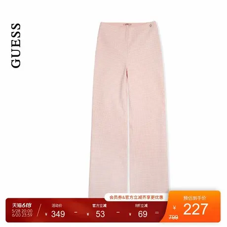 GUESS女士百搭阔腿宽松甜美格子休闲裤-W4GB18WG492商品大图
