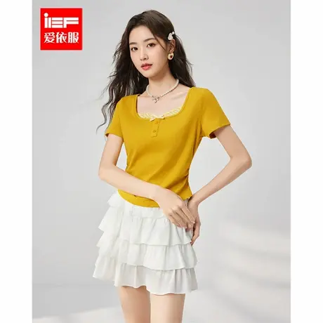 IEF/爱依服T恤2025夏季新款纯欲通勤女人味设计感减龄显白短上衣图片
