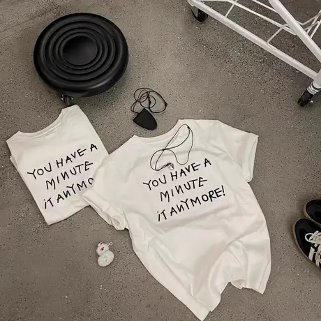 韩国东大门2025夏季新款休闲宽松百搭简约字母印花圆领短袖t恤女商品大图